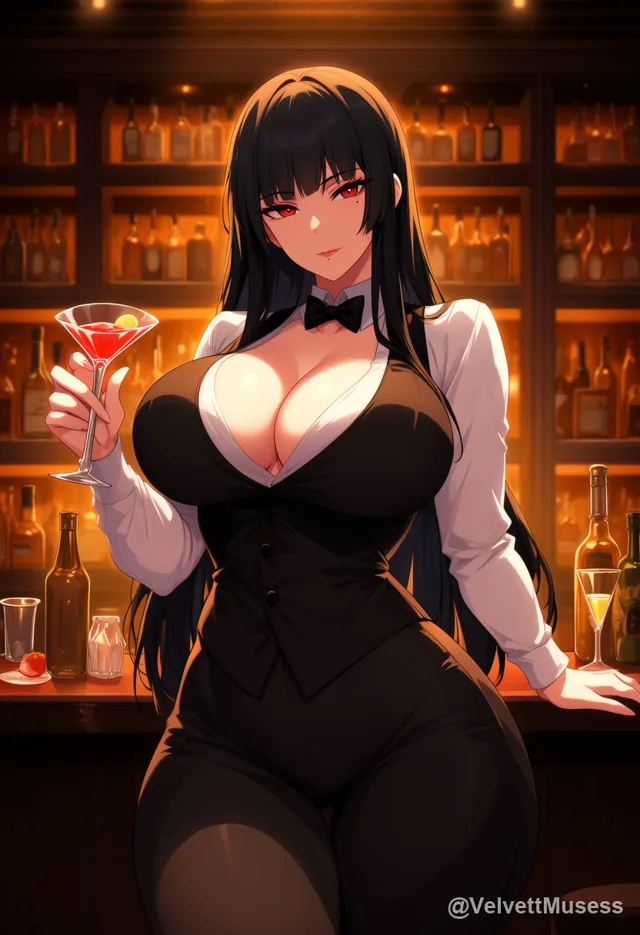 Ren, a black-haired bartender holding a cocktail
