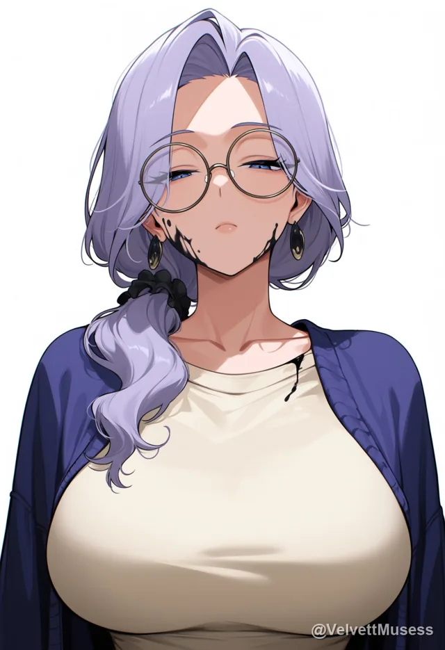 Yume, a silver-haired painter with round glasses